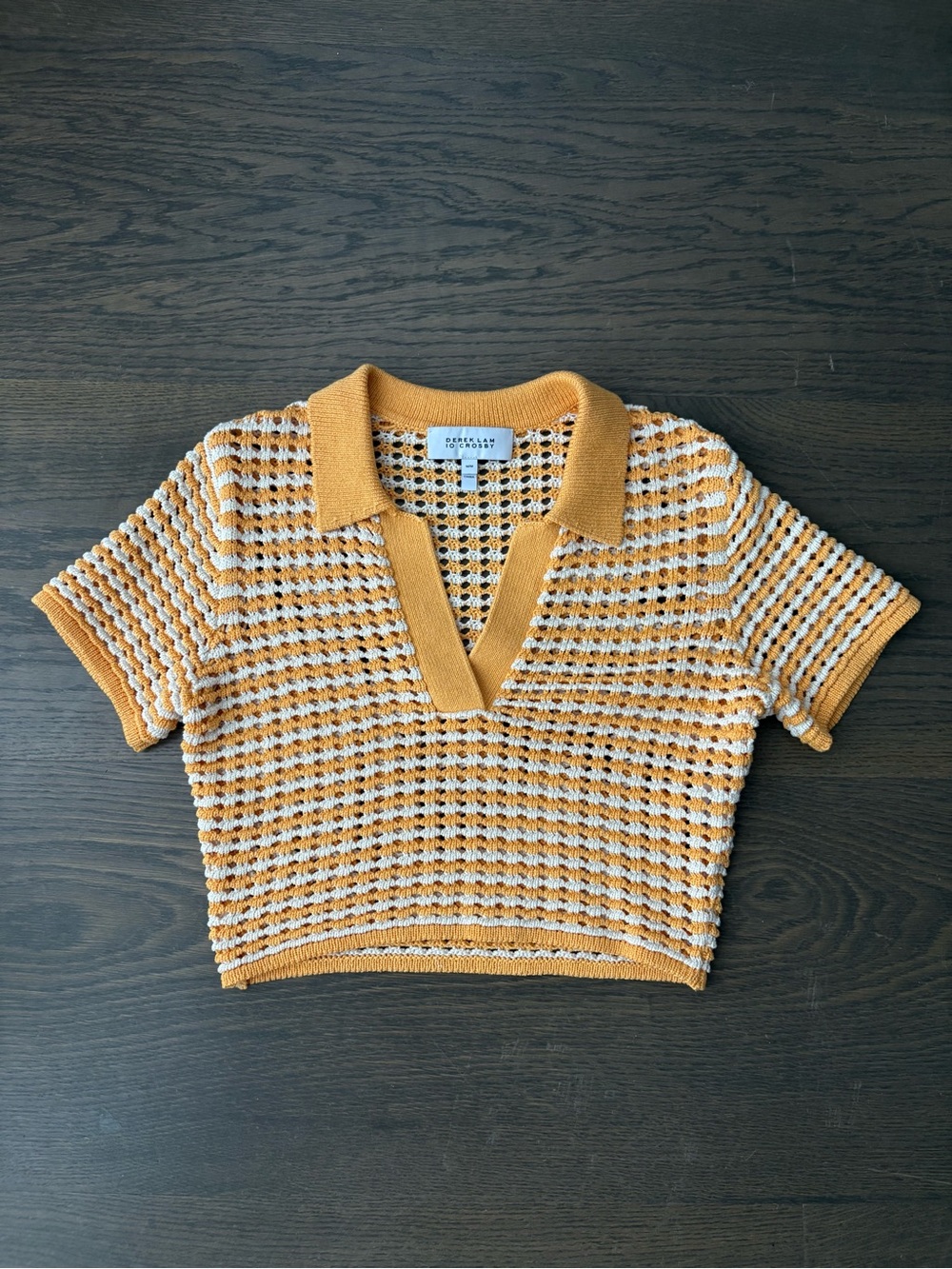 10 Crosby Derek Lam Orange and White Knit Polo Crop Top